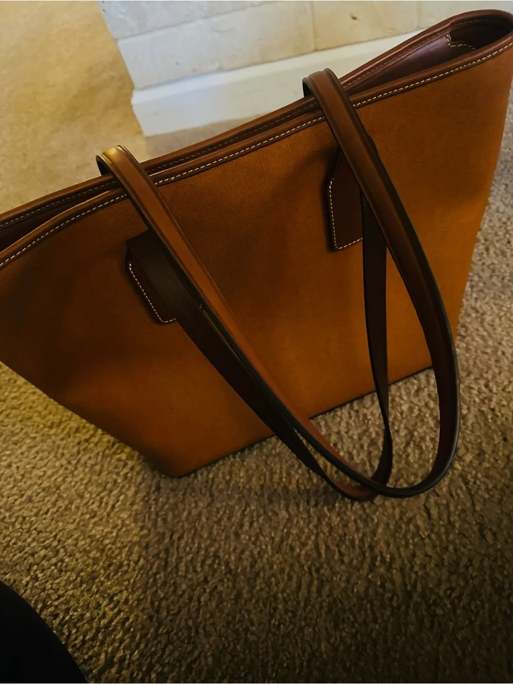 Dooney & Bourke Tan and Dark Brown Leather Laptop Tote
